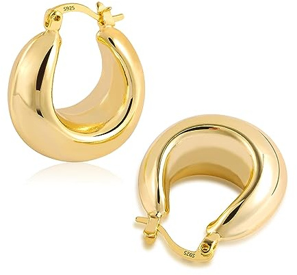ALEXCRAFT Créoles épaisses en or, petites boucles d'oreilles plaquées or, cadeau pour femme, petite amie, maman et fille, Argent sterling, Pas de gemme