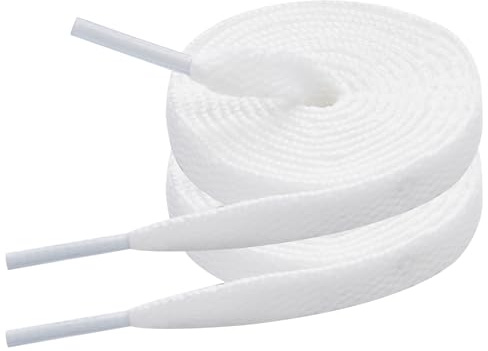7STROBBS 2 par skosnören platta sneakerskor (bredd: 8 mm) Ersättningar platta skosnören för alla typer av skor eller stövlar vuxna barn, Vitt och blått, 2 paires-150cm