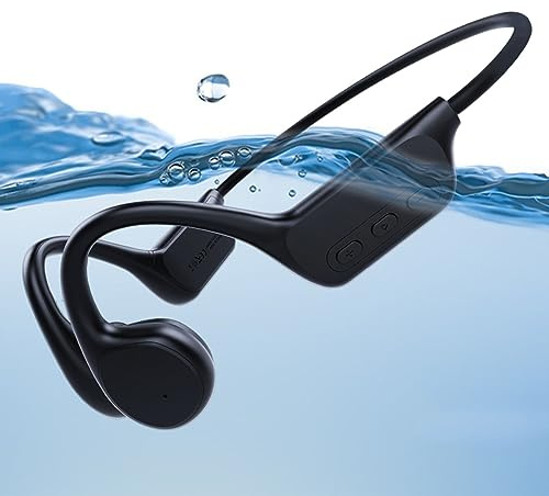 IPX8 vattentät simhjälm med 32 GB minne, Bluetooth 5.3 öppna öron med trådlös mikrofon för löpning, simning, cykling, träning (svart)