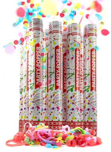 Party Factory – Konfettikanone Bunte Luftschlangen & Konfetti Party Popper 12er Set – Partygadgets Confetti Kanone 40cm mit Schnipseln für Geburtstag oder JGA – Bis 8m Flughöhe, für Innen & Außen