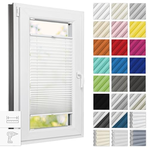 Estika Plissee mit Bohren 70 cm x 200 cm - Weiß - Rollos für Fenster, Jalousien Fenster für innen, Raffrollo, Fensterplissee