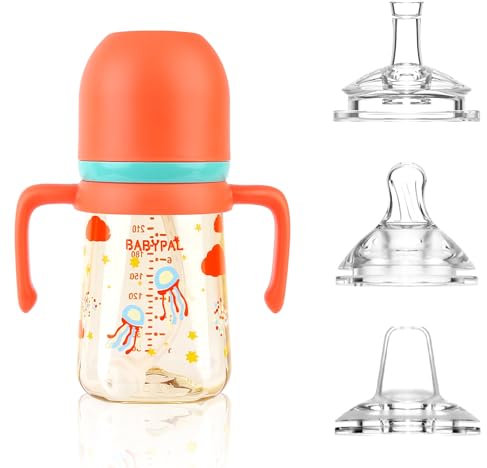 nohlerlife Trinklernbecher für Kinder, Kinder Trinkflasche mit Griffen, Auslaufsicherer Soft Cup 240ml, mit 3 Arten Silikon Tüllen (Orange)