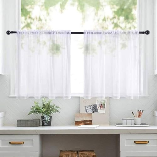 qhklew 2 Pezzi Tende Corte per Finestre,Traspirante Tende Cucina a Vetro, Colore Puro Tende da Bistrò, Tende da Cucina Opache Bistro Tenda per Piccole Finestre, Mezza Cortina Oscurante, 45 x 60 cm