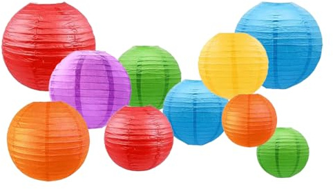 GAKA FAVOR 10er Papier Lampions Set Bunt, Hängedekoration Papierlampions Deko, Regenbogen Papier Laternen für Hochzeit,Taufe,Geburtstag,Kommunion,Valentinstag Muttertag Party Deko