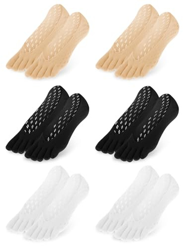 Ptwola 6 Pcs Bunion Toe Alignment Relief Socks Orthopedic Compression Toe Sock No Show Low Cut Liner Five Finger Socks Athletic Breathable Full Toe Separator Sock for Women Men Yoga Non Slip Heel Grip