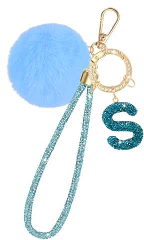 MWOOT Porte-clés avec initiale en cristal , Porte-clés en strass pour la décoration de sac à main, sac à dos ou pochette, Porte-clés personnalisé avec initiale S, Bleu