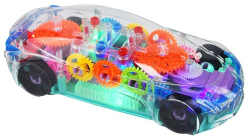 Toyvian Voiture Jouet Électrique Lumineuse, Engrenages Colorés Transparents Musicale Autonome Interaction Parent-Enfant Cadeau Enfants