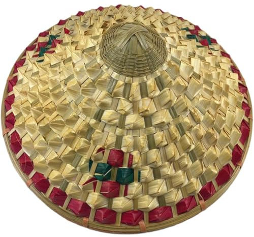 Wudaizhi Sombrero Oriental Chino, Sombrero De Pescador De Ratán De Bambú para Niños, Sombrero De Cubo De Paja Tejido, Sombrero De Sombrilla De Pesca con Cono De Paja