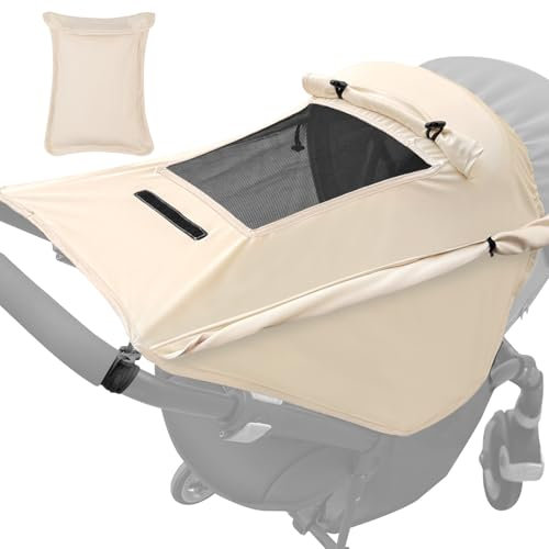 WD&CD Kinderwagen Sonnensegel, Premium Sonnensegel für Kinderwagen mit UV Schutz 50 +, mit Sichtfenster und extra breite Schattenflügel, hell-Khaki