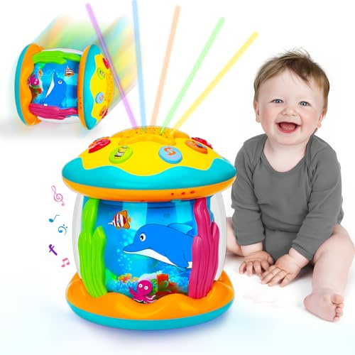 Jouet Musical Bebe 1 an Fille Garcon, Projecteur Tournant avec Lumières Musique Jeux Eveil Bébé 6 9 12 18 Mois, Jouet Montessori Educatif Rampant Cadeau Anniversaire Noël 1+ Ans Fille Garçon (Bleu)