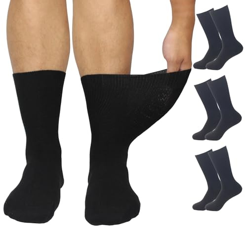XIMISUN Men's Extra Wide Top Loose Fitting Diabetic Socks, 3/6 Pairs Mens Bamboo Socks for Swollen Feet & Legs, Elastic Soft Top Socks Breathable Seamless Socks, Size 8.5 12