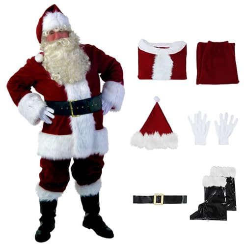 HELLORSOON Costume PèRe NoëL Grande Taille, Complet De DéGuisement De NoëL Adulte Costume PèRe Universel Grande Taille Rouge Tenue pour Hommes Cosplay Christmas Performance