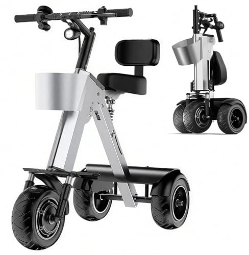 Triciclo Electrico Adulto Con Respaldo Triciclo Plegable, Patinete Electrico Adultos Tres Ruedas, Batería Extraíble De 36V/10A, Marcha Atrás Para Desplazamientos Y Viajes(With Backrest)