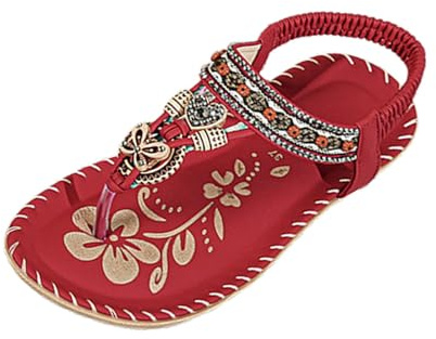 Genérico sandalias mujer,sandalias planas, planas con cuentas para, de con tiras elásticas en T Zapatos Blancos (Red, 43)