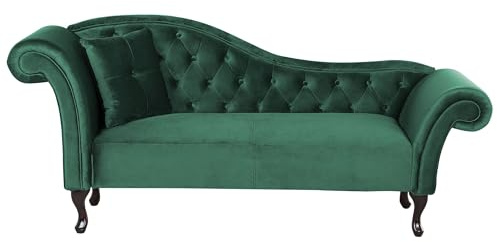 Beliani Chaise Longue Canapé Méridienne Chesterfield Côté Gauche en Velours Vert Foncé Confort et Style Idéal pour Salon Glamour et Vintage