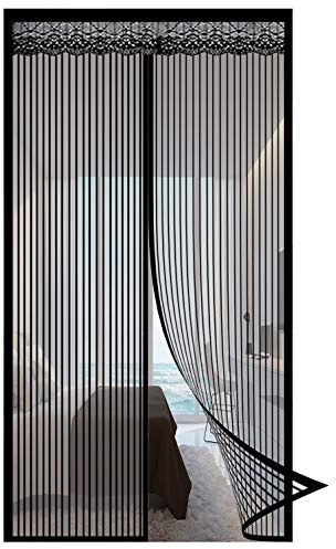 GOUER Magnetic Screen Door Curtain, 80x250cm Mosquito Bug Protection Insect Net Door with Magic Tape, for Door Balcony Door Living Room Patio Door, Black A