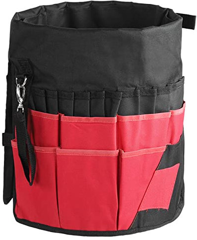 Nimomo Cestino porta Attrezzi, Cesto la conservazione Prodotti per la Pulizia, Secchiello Giardino Multiuso con 42 Tasche Organizer per Attrezzi Giardinaggio per Giardiniere Elettricista Falegname