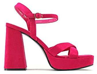 MODELISA - Sandalia Tacón Ancho Con Plataforma Hebilla Pulsera Tobillo Mujer (Fucsia, numeric_37)