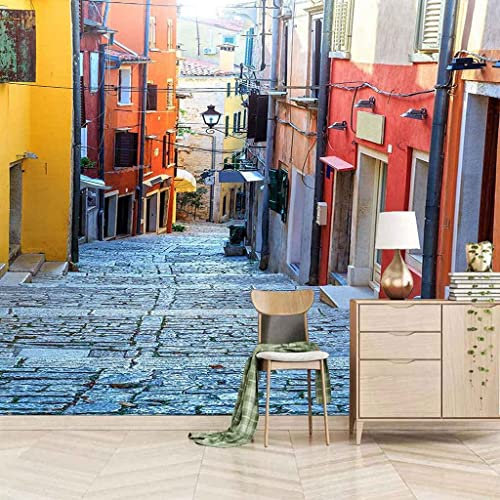 Mural De Foto Personalizado - Edificio De La Calle Retro - Papel Tapiz Autoadhesivo Panorama 3D Mural De Pared Papel Tapiz Efecto 3D Póster De Pared Para Sala De Estar Dormitor 140(ancho)x70(alto) cm
