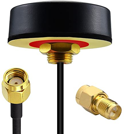 YOTENKO WiFi Puck Antenna Dual Band 2.4G 5.8 GHz, 5dBi Omni-Directional Mini Screw Mount RP-SMA Male Antenna 5ft Cable w/SMA Male to RPSMA Female Adapter for WiFi Router Hotspot Wireless Network Card