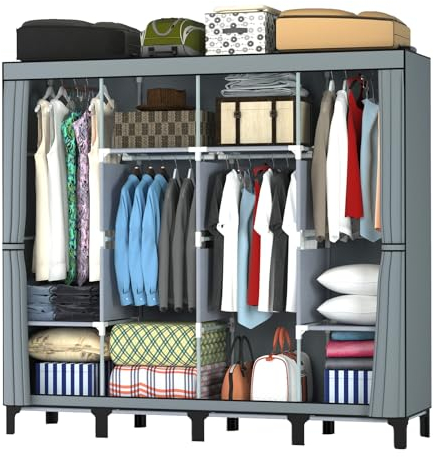 LOEFME Kleiderschrank 170 * 175 * 45cm, Stoffschrank für Schlafzimmer, Kleiderschrank Stoff, Stoffkleiderschrank ​mit 2 Hängenden Schienen