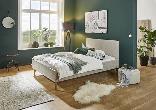 Polsterbett Kreta 140 x 200 cm mit Kopfteil glatt & Stoffbezug Abriamo - Bett, Jugendbett, Bettgestell, Einzelbett – taupe