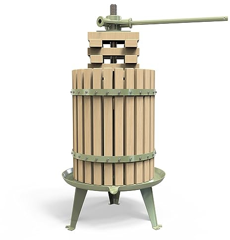 Fruit Wine Press - 100% Nature/Healthy Apple&Grape Crusher Manual Juice Maker for Kitchen, Solid Wood Basket with Blocks Cider Wine Making Press (LFGB Certified,Heavy Duty) (1.6 Gallon, Green) (18L)
