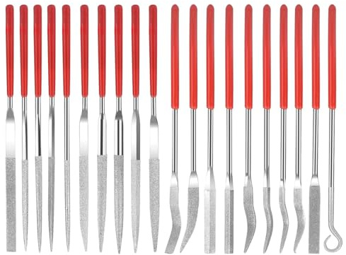 GIONAR 20Pcs Diamond Needle File Set, 140mm Needle Files, Mini Diamond File, Small Files for Metal, Various Shapes, for Metal Jewelry Glass Stone Wood Carving Precision Cutting Engraving