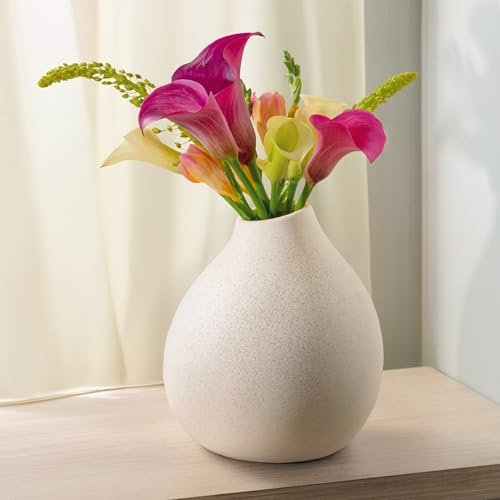 Praknu Vaso Bianco In Ceramica - Vaso Moderno da Interno Design Impermeabile - Testure Sabbia Fatti a Mano Per La Decorazione Della Tavola - Ideale per Regalo e la Casa Moderno e L'ufficio
