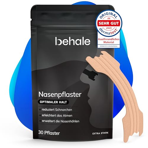 Behale Nasenpflaster besser atmen – 30er Vorteilspack | Dermatologisch geprüft | Sofort frei durchatmen im Schlaf & beim Sport | Anti-Schnarch Nasenstrips | Extra stark & hautfreundlich, Nose Strips