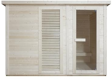 SANOTECHNIK Outdoor Sauna VAASA - sauna esterna per 4-6 persone 310 × 230 × 219,5 cm, forno Harvia 8 kW, legno di abete termico, vetro ESG, art. n. F30130