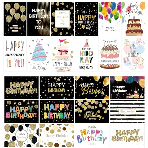 ZMDMAH Juego de 24 tarjetas de cumpleaños con sobre, tarjetas de felicitación de cumpleaños, tarjetas plegables con sobres, tarjetas en blanco para cumpleaños