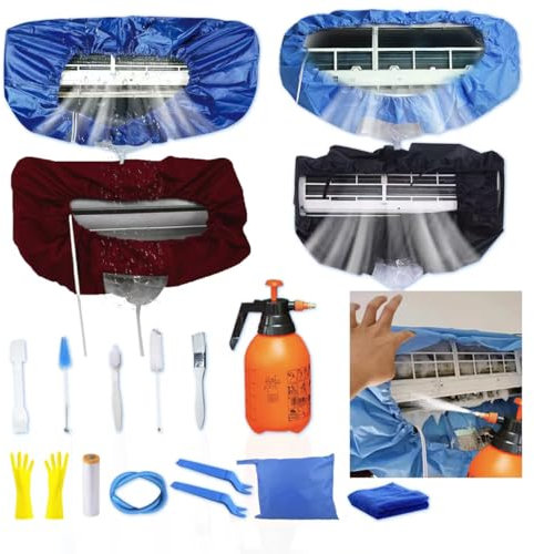 ZSPLIT-MAIR Kit Nettoyage Climatiseur Mural，Kit Nettoyage Climatisation Split，Nettoyage Climatisation Split，Bâche Nettoyage Clim(15 pièces, bleu foncé, taille moyenne : 68-98 cm/27,55-39,37 pouces)