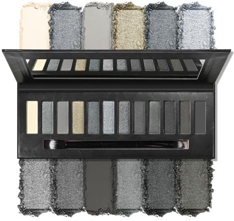 KYDA 12 Color Black Grey Eyeshadow Palette, Creamy & Blendable Contouring Eye Shadows, Highly Pigmented Long Lasting Eye Makeup Palette for Natural Makeup