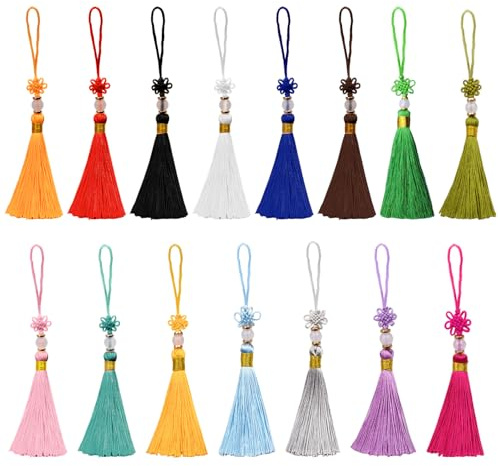 Pack de 15 mini pompons, 15 couleurs, pompons faits main avec perles, nœud chinois pour la fabrication de bijoux, souvenir, marque-page, accessoires de bricolage