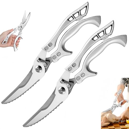 Forbici da Cucina Professionali in Acciaio Inox Rinforzato per Ossa, Forbici per Pollame con Manico Antiscivolo – Ideali per Pollo, Carne, Pesce, Aragosta e Verdure (2Pezzo)