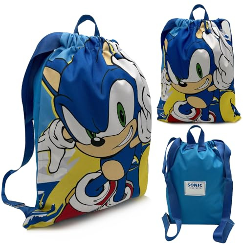 Bolsa de gimnasio Sonic The Hedgehog para niños – Bolsa de natación piscina gimnasio playa – 100% poliéster 32x24,5 cm – Licencia oficial Sega