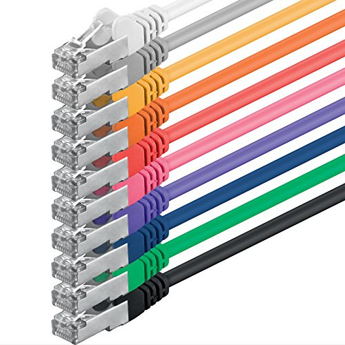 1aTTack.de 3 meter – 10-färger CAT.5 e FTP nätverkskabel set Ethernet Lan internetkabel DSL RJ45-plugg patchkabel CAT 5e