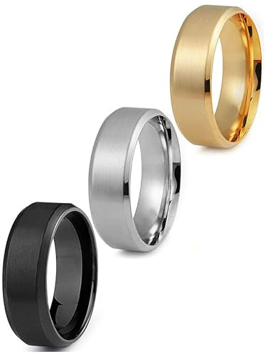 Jstyle Stainless Steel Rings for Men Wedding Ring Cool Simple Band 8 MM 3 Pcs A Set (11.5)