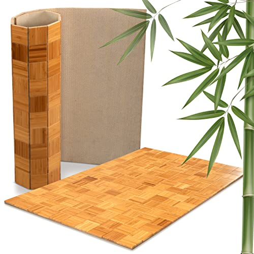 DE-COmmerce rutschfeste Badematte aus Bambus I Fussmatte Badteppich Bambusmatte Duschmatte Badezimmermatte Bamboo Badematte mit Anti-rutsch Rückseite I Badvorleger KARO Nature 40 x 50 cm
