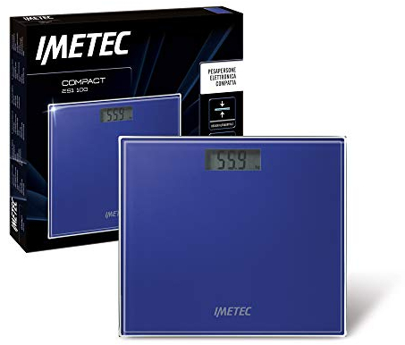 Imetec Compact ES1 100 Bilancia pesapersone elettronica compatta, Design ultrasottile, Ampio LCD display, Portata Max 150 kg