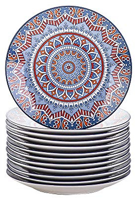 vancasso Mandala Servizio di Piatti da Dessert in Porcellana 12 Pezzi Servizio di Piatti per Dolce Piatti da Frutta Servizio Combinato di Stile Bohémien per 12 Persone Ø 21 cm Colore Turchese