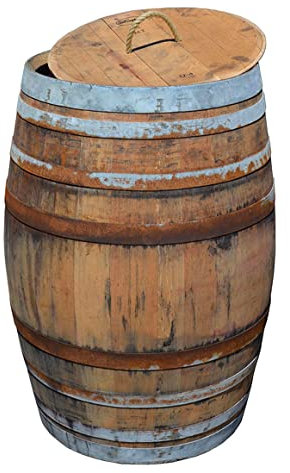 Temesso Barril de Lluvia 225 litros, barrica rústica como depósito para el Agua de Lluvia (Abierto + Tapa Cordel + Grifo (Agujero alt. 40 cm))