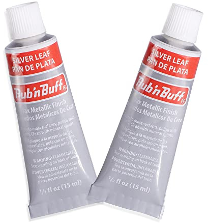 AMACO Rub n Buff Wax Metallic Finish - 2 Rub n Buff Silver Leaf 15ml Tubes - Versatile Gilding Wax for Finishing Furniture Antiquing and Restoration - Rub and Buff Colors Set of Two