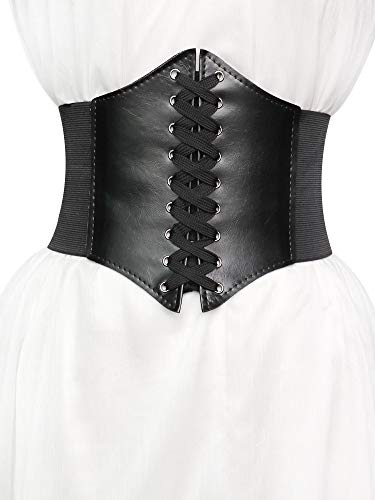 REQAG Elastico Largo Elastico Band Legato Waspie corsetto fianchi, Cintura elastica da donna con corsetto con lacci, cintura larga da Waspie legata per costume da donna di Halloween (nero)
