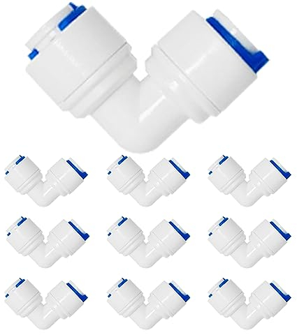 10 Pcs RO Wasserfilter Fitting, Ellenbogen Schnelle Steckverbindung, für 3/8 Zoll (9.5mm) Schlauch, Kühlschrankschlauch, Wasserschlauch