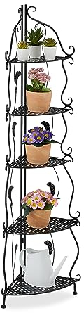 Relaxdays Scaffale Angolare Portafiori in Acciaio, 5 Ripiani Pieghevoli, Portavasi Piante e Fiori, 136x30x30 cm, Nero