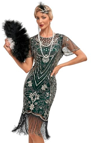 Viloree Paljettklänning för kvinnor i 1920-talsstil - Great Gatsby-inspirerad rund hals, XL