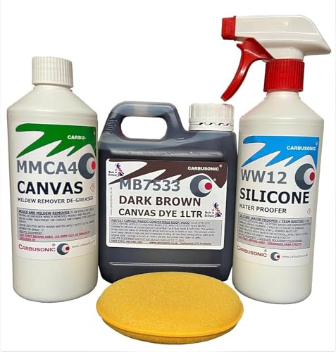 Carbusonic Dark Brown convertible roof dye, soft top hood and canvas restorer, restores colour to fabrics.