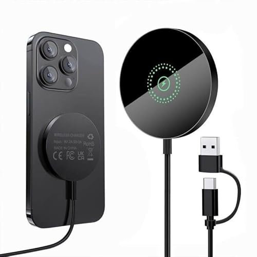Chargeur sans Fil Magnétique Compatible avec Le Chargeur Mag-Safe, Chargeur à Induction Charge Rapide 15W pour iPhone 15/14 Pro/Pro Max/Plus, 13/12 Pro/Pro Max/Mini, Air Pods Pro2